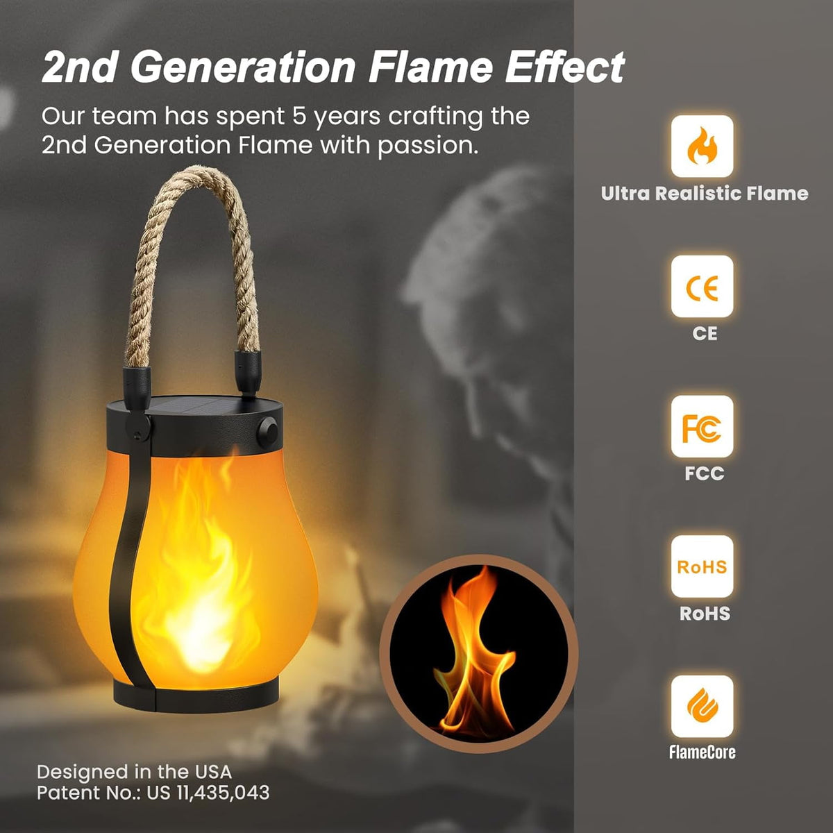 Gkcity Solar Lanterns Outdoor with Ultra-Real Flame, Dual Charging (USB/Solar) & 2 Modes - Waterproof Decorative Hanging/Table Lights for Yard Patio Garden Gift Halloween Easter Decoration, 1 Pack
