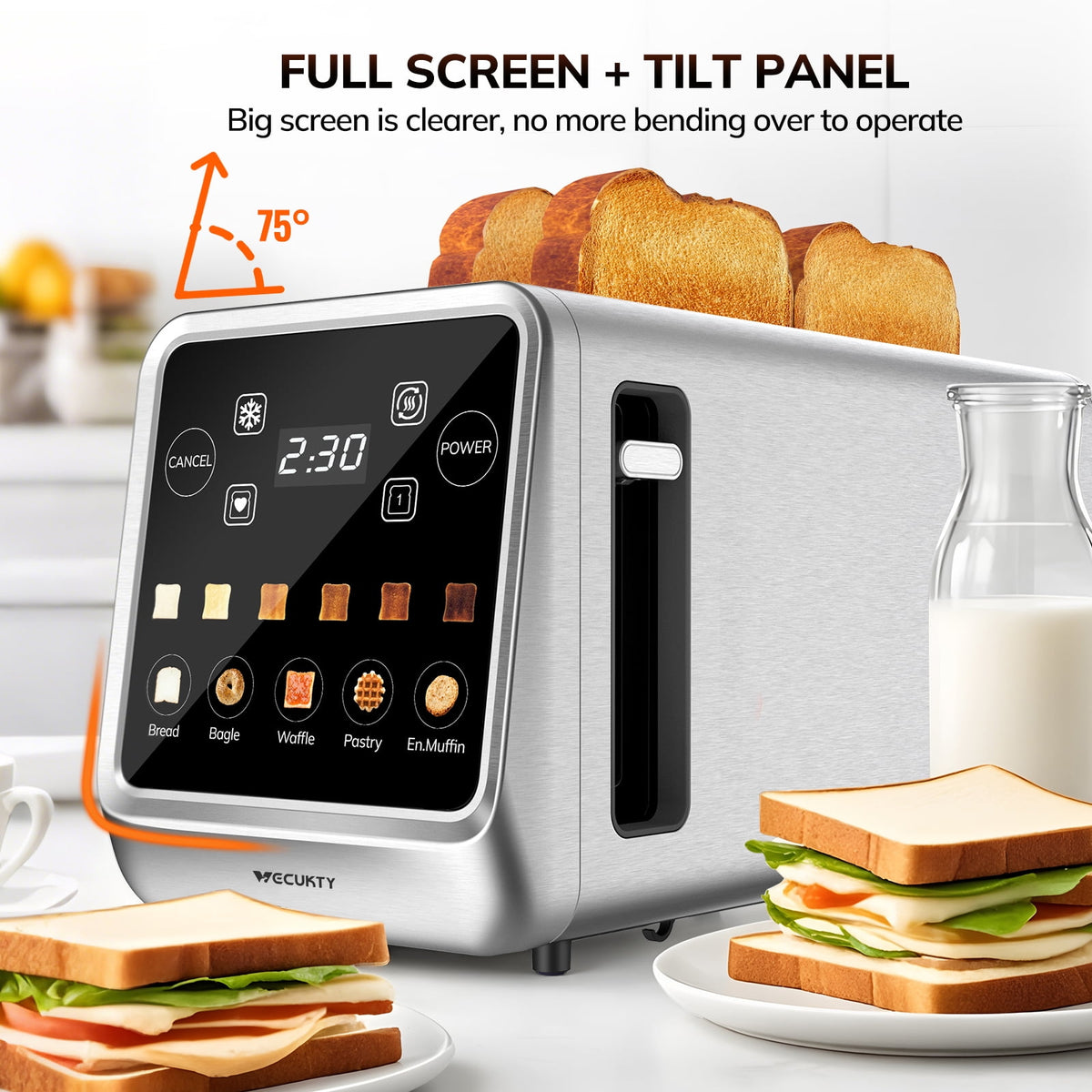 4 Slice Toaster with Digital Touchscreen & 1-Touch Memory, Smart Toasters for Bagels & Artisan Bread All-in-One Defrost, Reheat & Single-Slice Modes